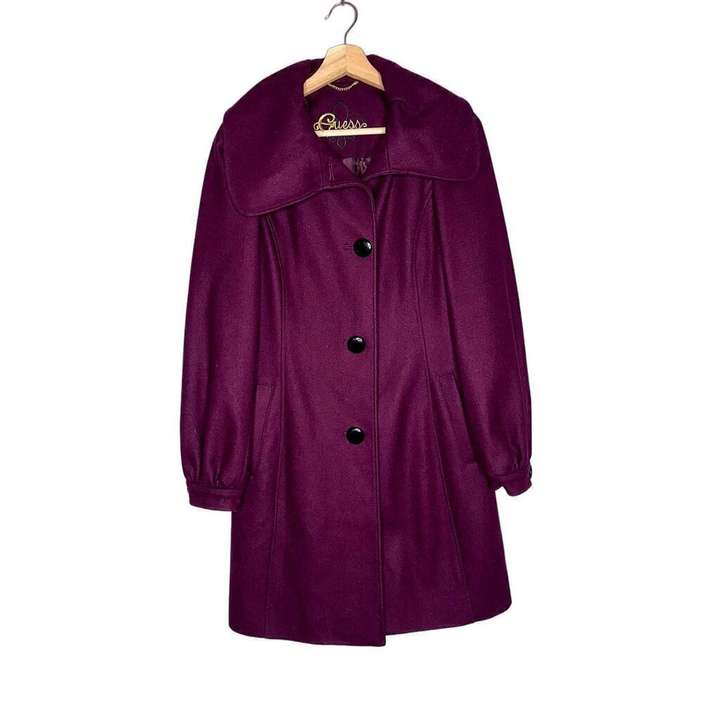 Guess Vintage Wool Blend Trench Coat/Jacket Dark Purple Women's Size Small